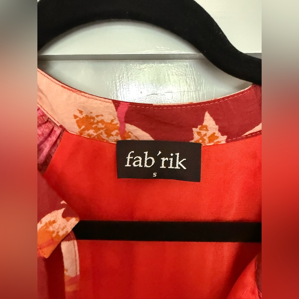 Fabrik Mini Floral Babydoll Dress Red Pink Orange 3/4 Sleeve size small EUC - Picture 4 of 8